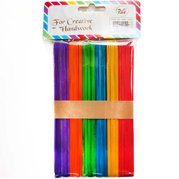 Multi-Colour Wooden Ice Cream Sticks for Arts and Crafts Large - 50 Piece Set