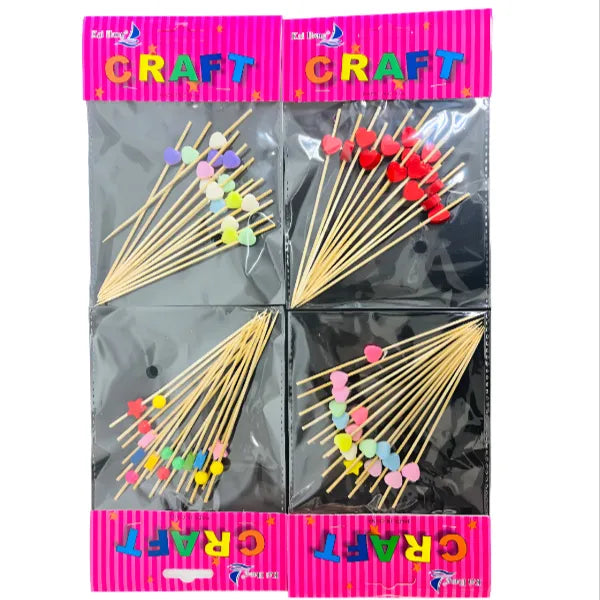 DIY Wooden Stick Heart Shape Cocktail Picks Bamboo Toothpicks Mini Colorful Toothpicks For Décor & Art Craft Work - Pack Of 15