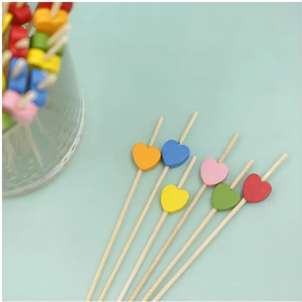 DIY Wooden Stick Heart Shape Cocktail Picks Bamboo Toothpicks Mini Colorful Toothpicks For Décor & Art Craft Work - Pack Of 15 alternate