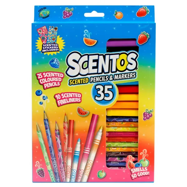 Scentos Scented Pencils & Markers For Colouring Including Stickers Pack of 35