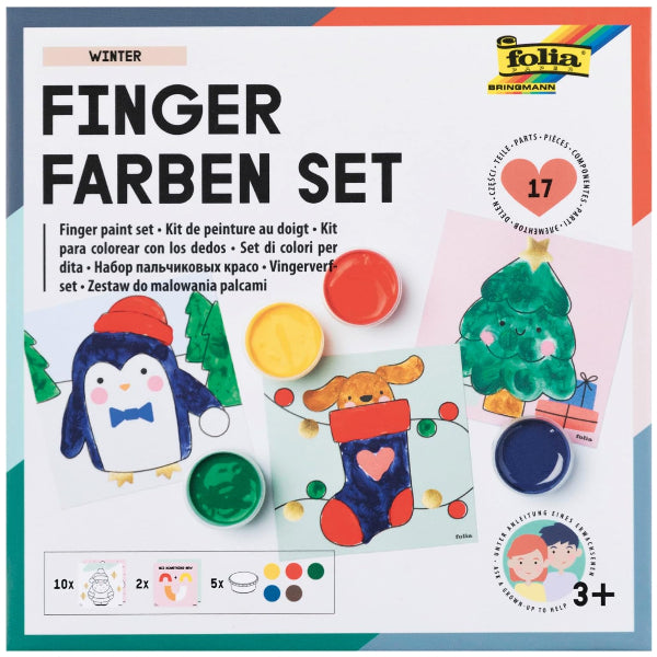 Folia Winter Finger Paint Set – 5 Luminous Colors With 10 Winter Templates