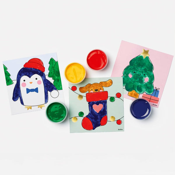 Folia Winter Finger Paint Set – 5 Luminous Colors With 10 Winter Templates alternate