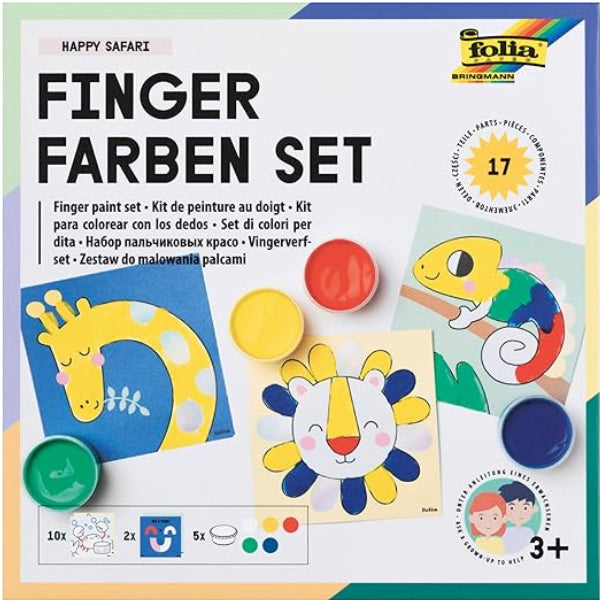 Folia Happy Safari Finger Paint Set – 5 Luminous Colors With 10 Animal Templates