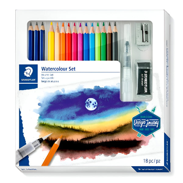 Staedtler Watercolour Pencil Set – 18 Pieces (With Brush, Sharpener & Eraser)
