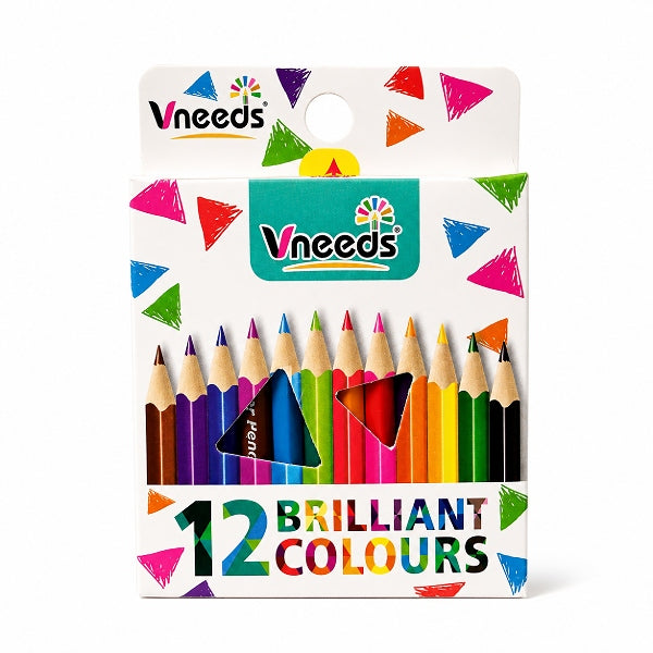 Vneeds 12-Piece Brilliant Coloured Pencils – Half-Length Vibrant Colouring Set For Kids