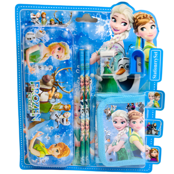 Girls Cartoon Disney Frozen Stationary Gift Set Pencil, Sharpener, Eraser, Wallet, Pencil Box