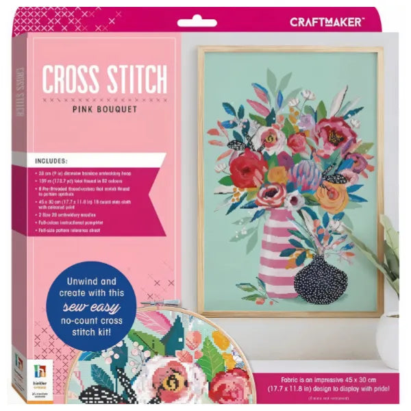 Hinkler Craft Maker Cross Stitch Kit - Pink Bouquet