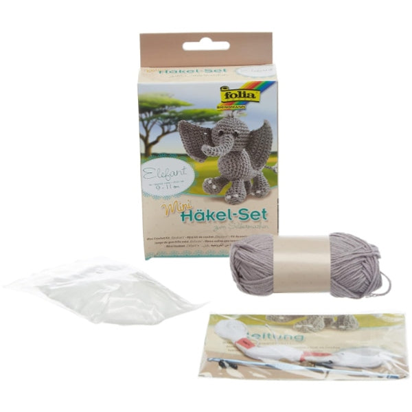 Folia Mini Crochet Kit Elephant Complete Set Approx 9-11Cm Tall Crochet Creative