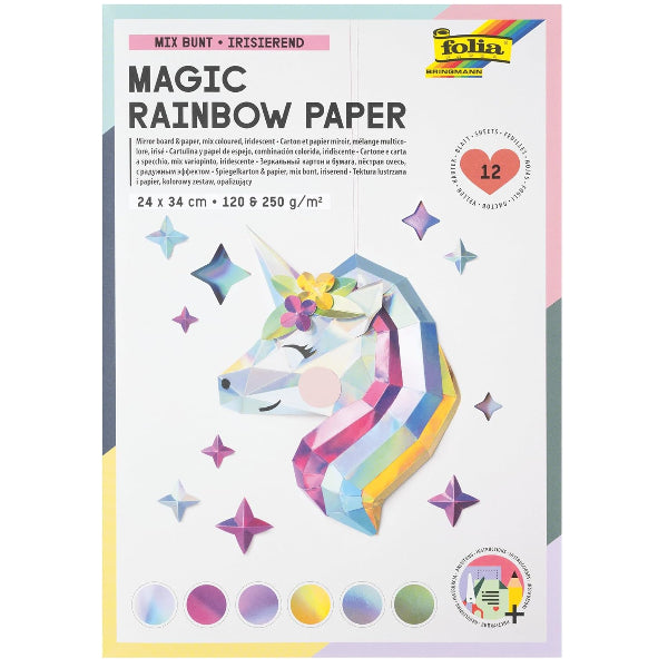 Folia Magic Rainbow Paper Pad – 12 Iridescent Craft Sheets (24 × 34 Cm, 120 & 250 G/M²)