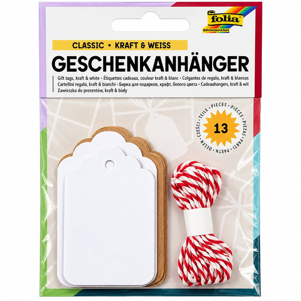 Folia Kraft & White Gift Tags With Cord