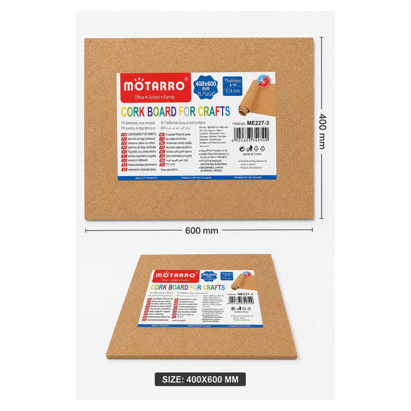 Motarro Cork Board For Crafts – 400 × 600 Mm, 4 Mm Thickness