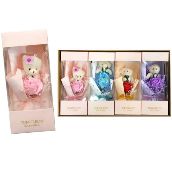 Gift Paper Craft Fragrance Flower With Teddy Set- 1 Pieces Set