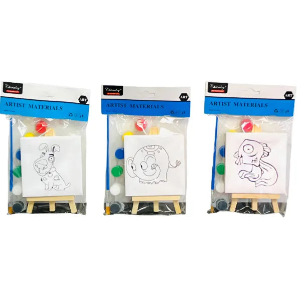 Printed Mini Canvas Board With Paint And Brush-Assorted Designs
