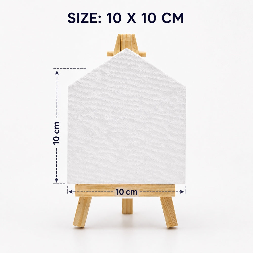 House-Shaped Blank Canvas With Mini Easel 10x10cm