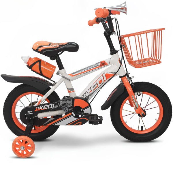 12-Inch Kids Bicycle With Training Wheels & Front Basket – Vibrant Orange