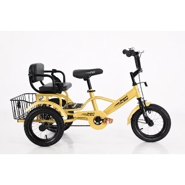 14-Inch Black And Gold Three-Wheel Tricycle With Rear Passenger Seat