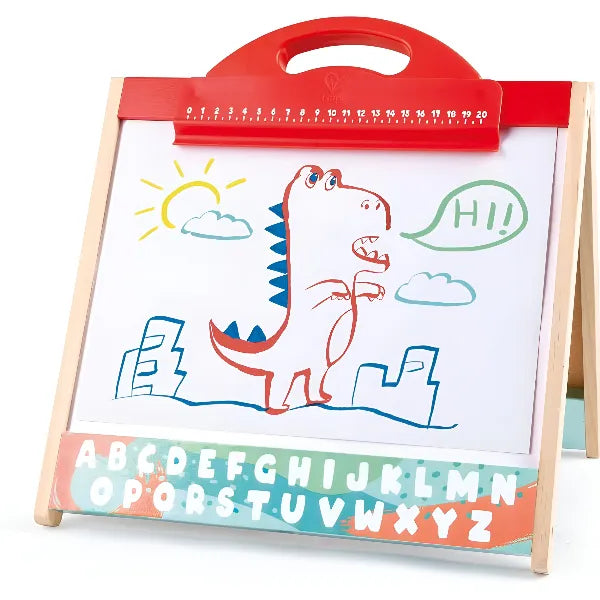 Hape 3-in-1 Double-Sided Tabletop Easel – Erasable Chalkboard & Magnetic Whiteboard