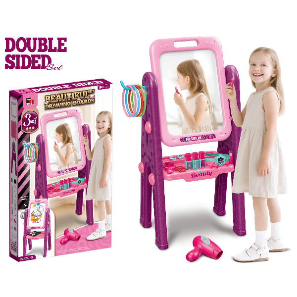 3-In-1 Beauty Vanity & Art Easel – Double-Sided Drawing Board With Makeup