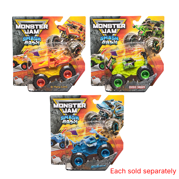 Monster Jam Smash & Bash Megalodon 1:64 Die-Cast Monster Truck Assorted, Repairable Toy Truck, Age 3+