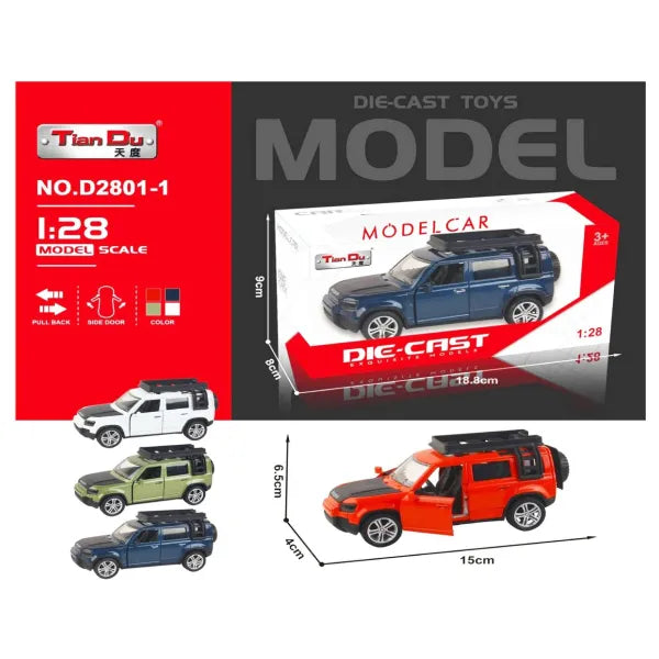Diecast Land Rover Defender 1:28 Scale Model Car – Assorted Colors, 1 Piece Set