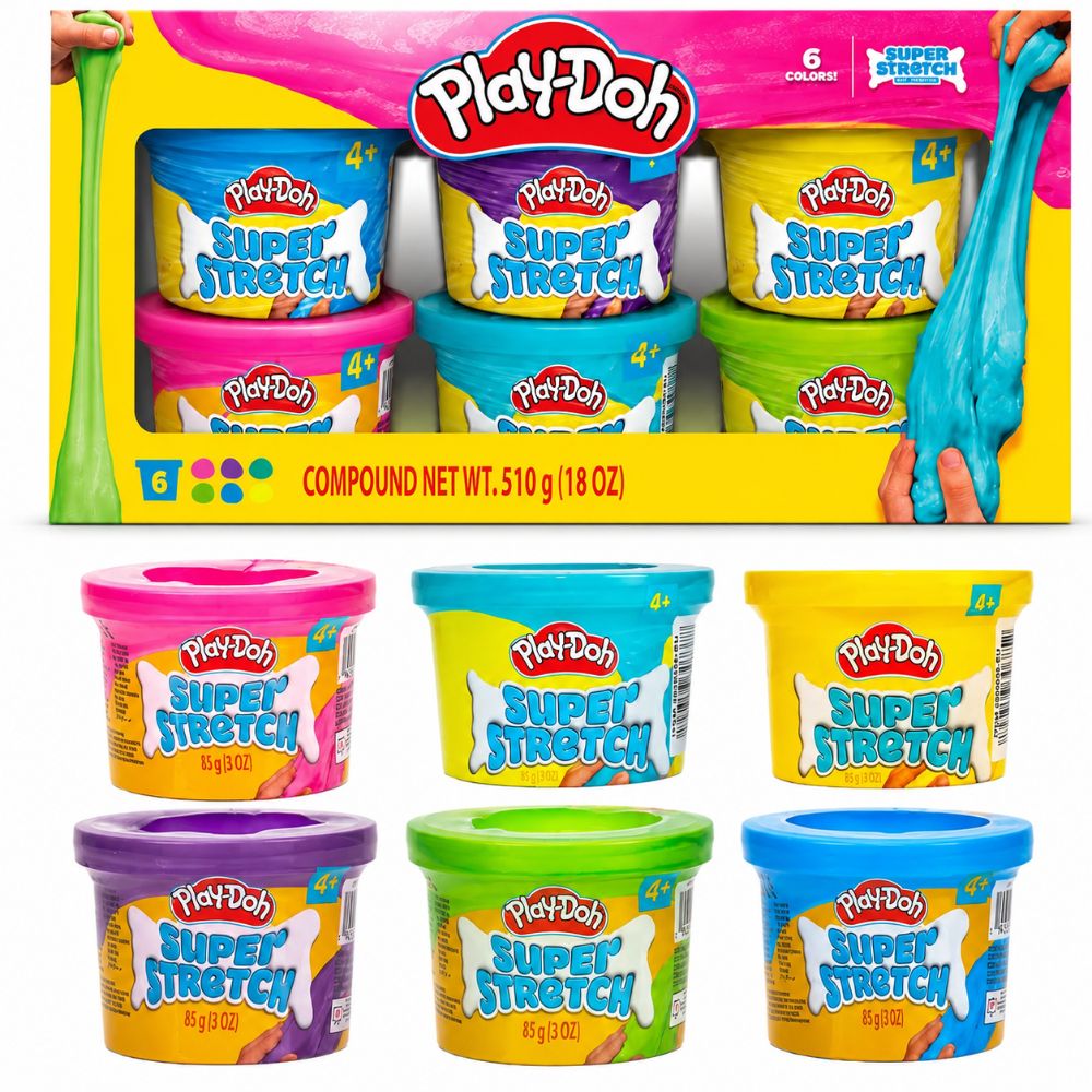 Play-Doh Super Stretch Compound Set – 6 Colors, 510 G