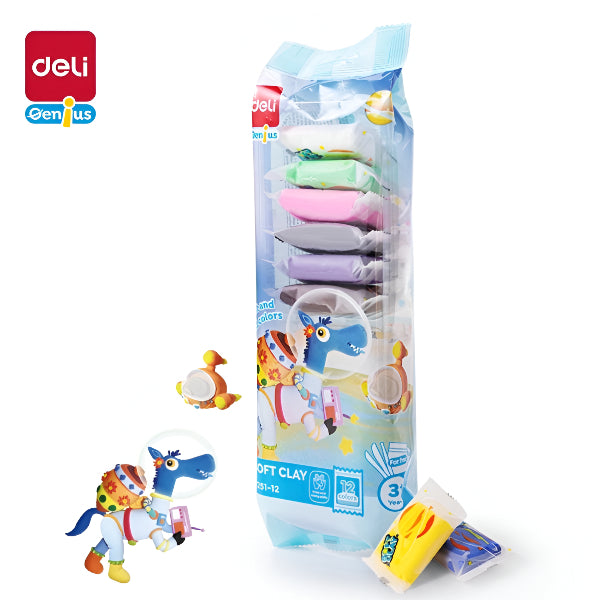 Deli Super Light Clay -Pack Of 12 Colors(DGLS261)
