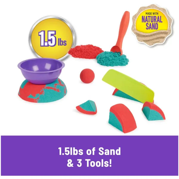 Kinetic Sand Mold n’ Flow Red and Teal Play Set For Kids-3 Tools Sensory Toy alternate