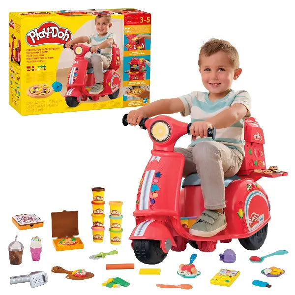 Play Doh Pizza Delivery Scooter Ride-On Playset with 16 Tools & 10 Colors