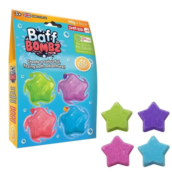 Zimpli Kids Baff Bombz كرات استحمام فوارة على شكل نجوم - 4 عبوات (140 جرام)