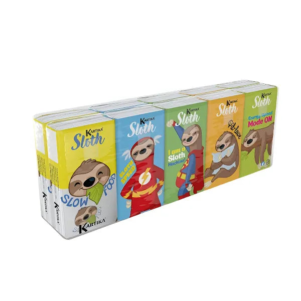 World Cart Sloth Handkerchiefs – 4-Ply Tissue, Pack of 10 x 9 Sheets