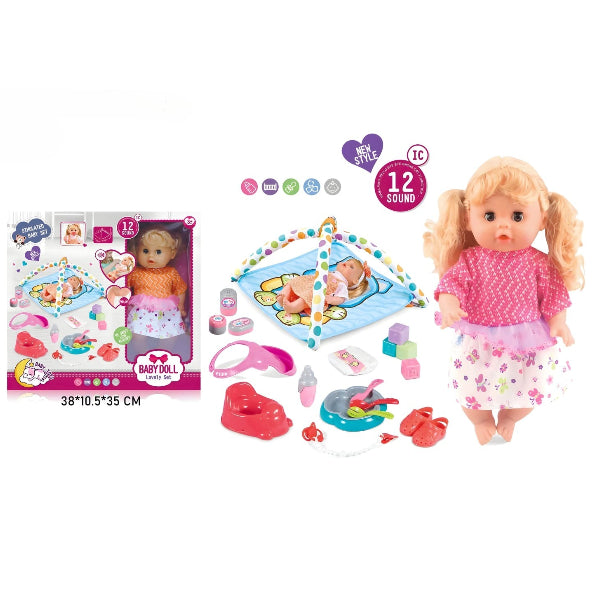 Baby Doll Care Play Set With Play Mat, Sounds & Accessories
