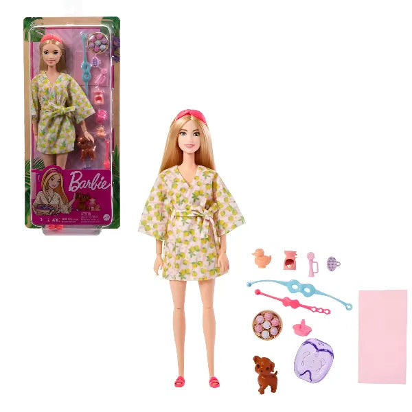 Barbie Spa Day Doll with Pet Puppy Self-Care Series Toy for Girls