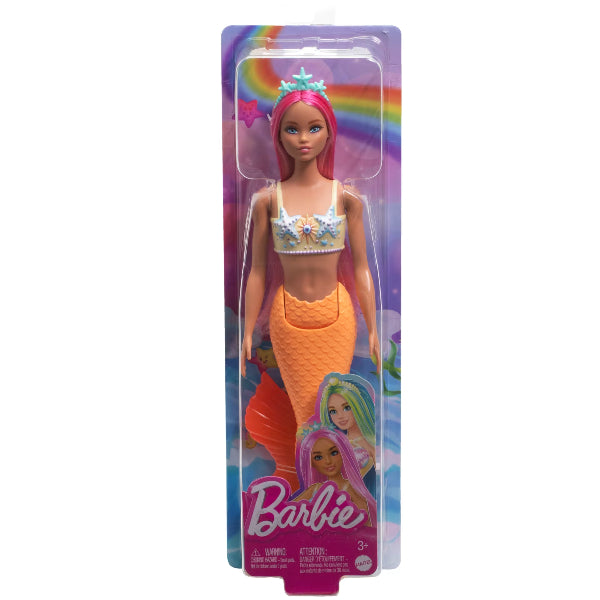 Barbie Mermaid Doll With Pink Fantasy Hair, Soft Orange Ombre Tail & Ocean-Inspired Headband For Kids