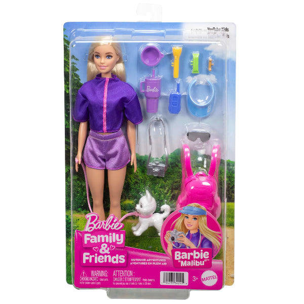Barbie Malibu Outdoor Adventure Doll With Pet Puppy, 10+ Camping Accessories & Hiking Gear For Kids