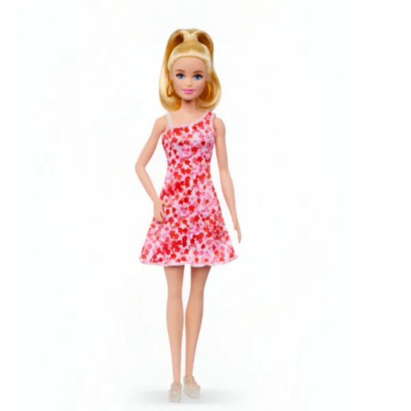 Barbie Fashionistas Doll With Blonde Ponytail, Pink & Red Floral Dress, Platform Sandals & Hoop Earrings alternate