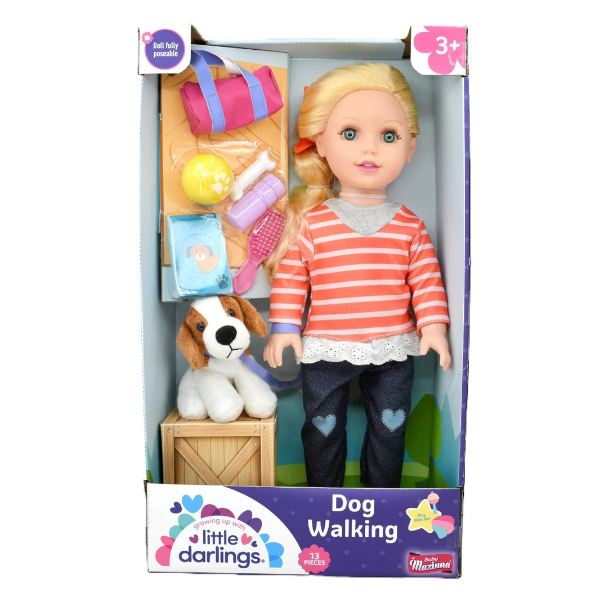 Baby Maziuna Style Girls Dog Walker 18 Inch Doll Set Age 3+