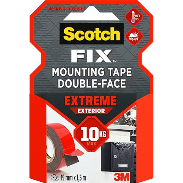 Scotch-Fix Extreme Exterior Mounting Tape Pt1100 – 19Mm X 1.5M Heavy Duty Double-Sided Tape