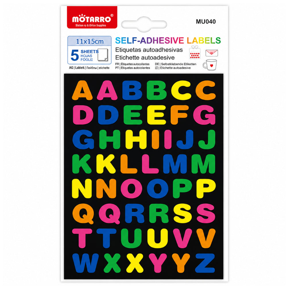 Mötarro Colorful Self-Adhesive Alphabet Labels – 5 Sheets, 11 × 15 Cm