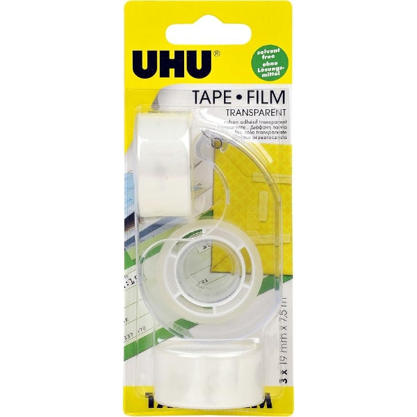 UHU Clear Tape Dispenser Set with 3 Refills, 19 mm × 7.5 m