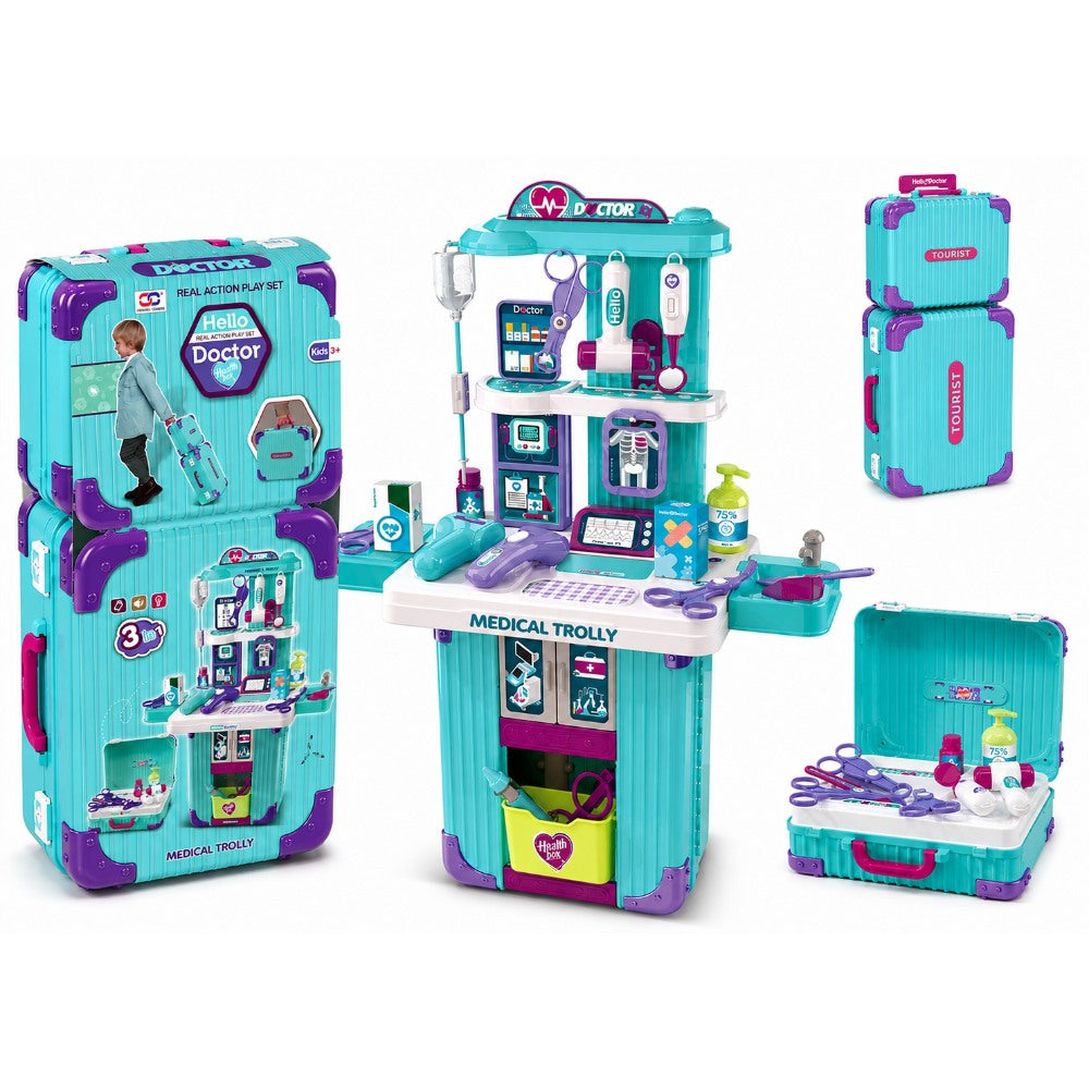 Kids 3-In-1 Portable Doctor Medical Trolley Play Set With Light & Sound