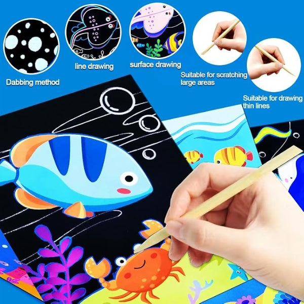 Ocean Scratch Art Paper Kit with Wooden Stylus alternate