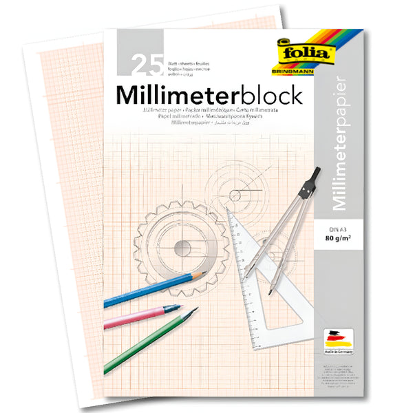 Folia Millimetre Block Graph A3 25 Sheets Paper Pad