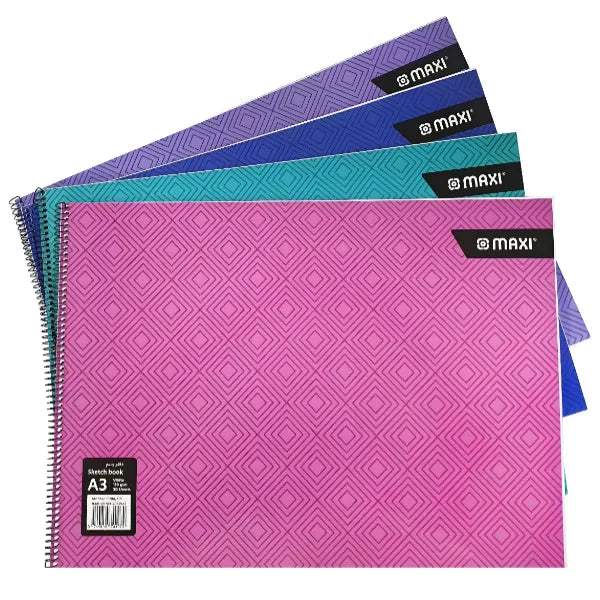 Maxi Drawing A3 White Spiral Sketch Book- 20 Sheets