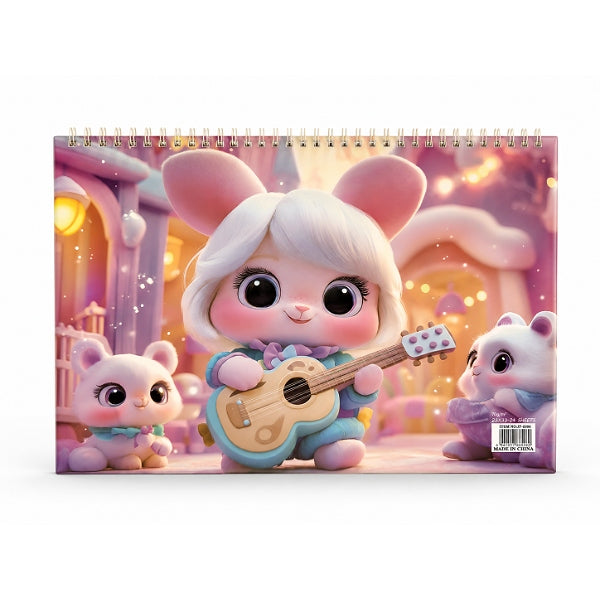 Kids Spiral Drawing Book 20×33Cm – 24-Sheet Sketch & Colouring Pad With Cute Cartoon Animal Cover