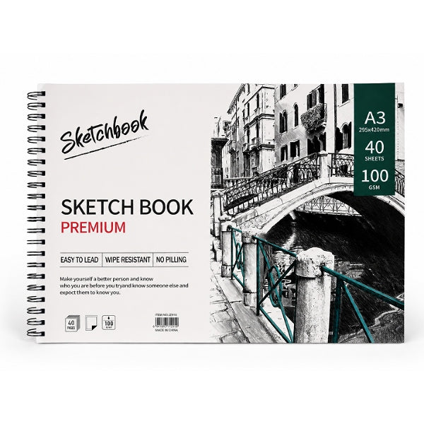 كتاب رسم حلزوني ممتاز A3 - كراسة رسم 40 ورقة بوزن 100 جرام للرسامين والطلاب