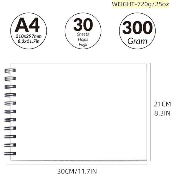 Motarro A4 Spiral-Bound Watercolor Paper Pad – 30 Sheets, 300 Gsm alternate