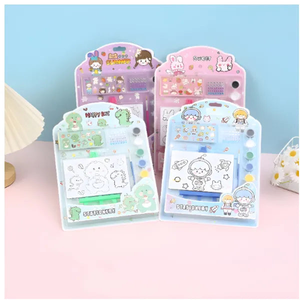 Cartoon Theme Mini Canvas Board & Easel Stand For Colorings  With Stickers, Jewellery Stones , Coloring Set  -Assorted