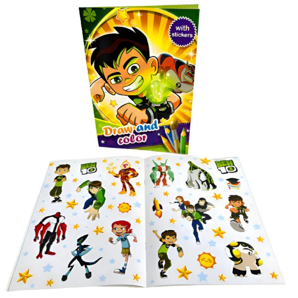 Kids Cartoon Characters Draw & Color Book With Stickers For Colouring - A4 Size