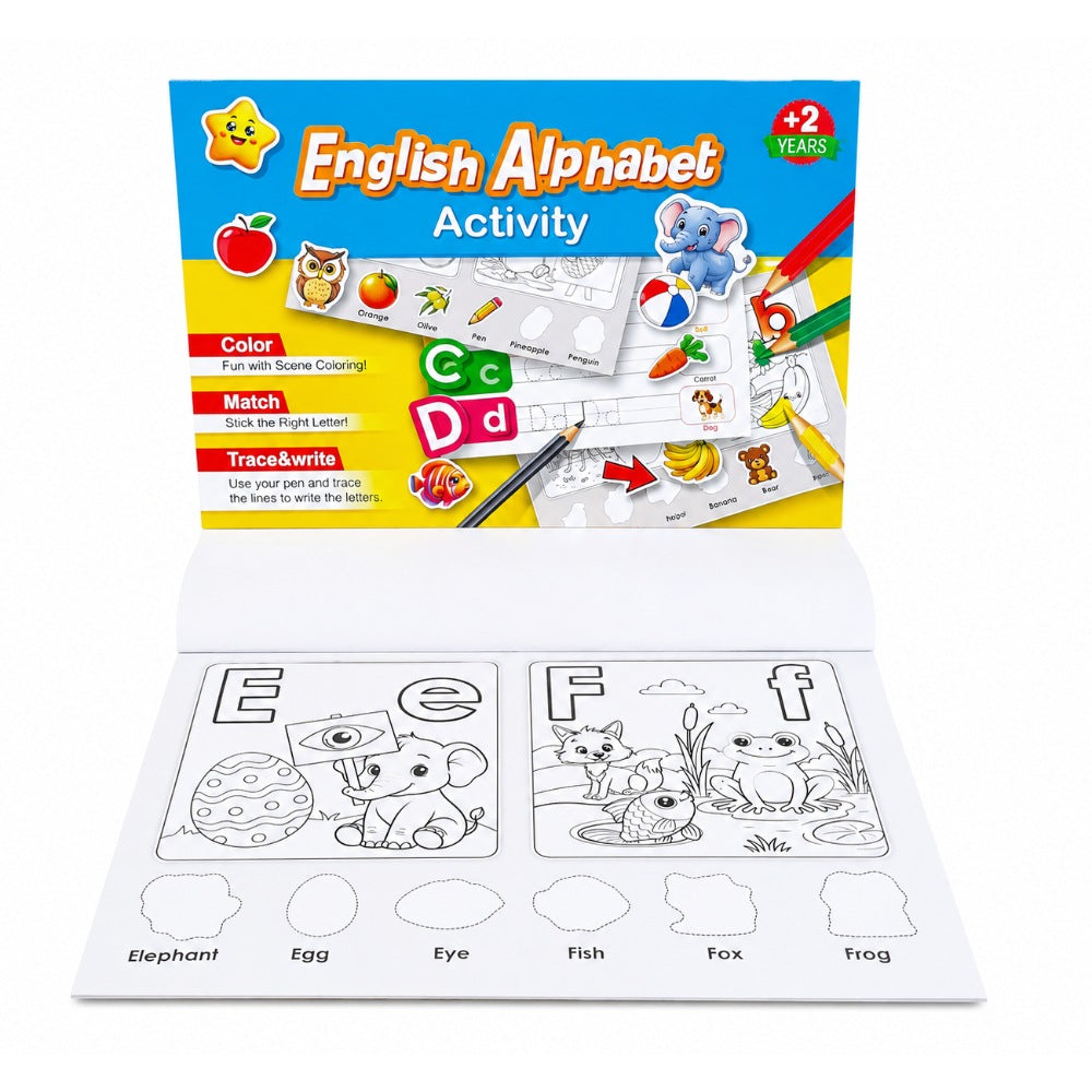 Kids’ English Alphabet Learning Activity Book With Stickers & Coloring