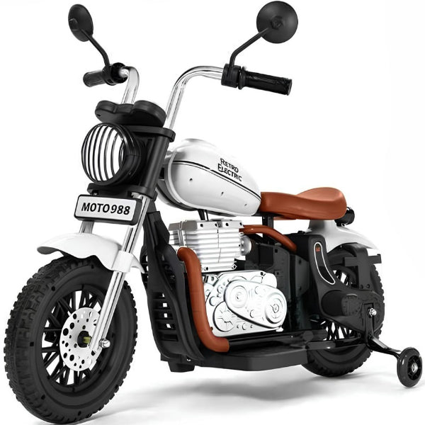 12V Kids Electric Retro Motorbike – Vintage Ride-On Toy with Training Wheels(ESIS98)